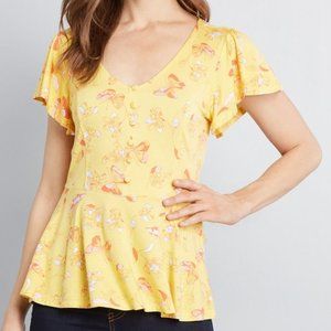 ModCloth My Favorite Flutter Peplum Top Yellow Floral